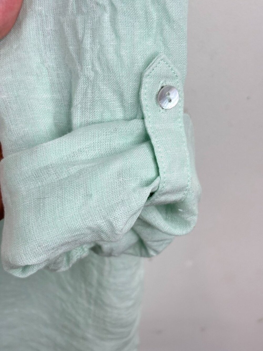 Sigrid Olsen 100% Linen Button Up Top XL Mint Green Lightweight Beach Cover Up - Picture 3 of 9